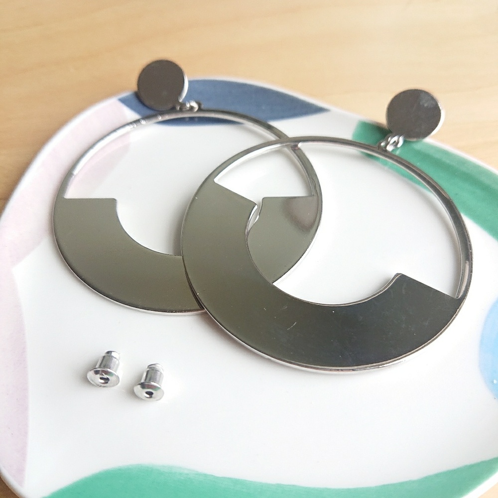 Unique Design//Mirror Hoop Earrings - Picture 5 of 6